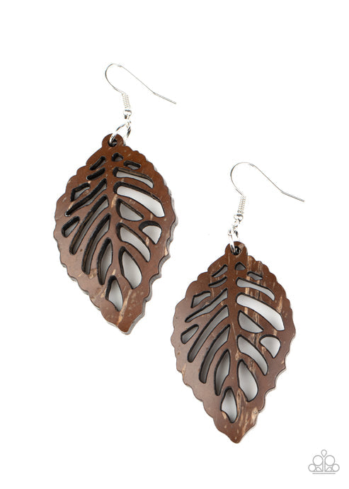 LEAF Em Hanging Brown Earrings Paparazzi