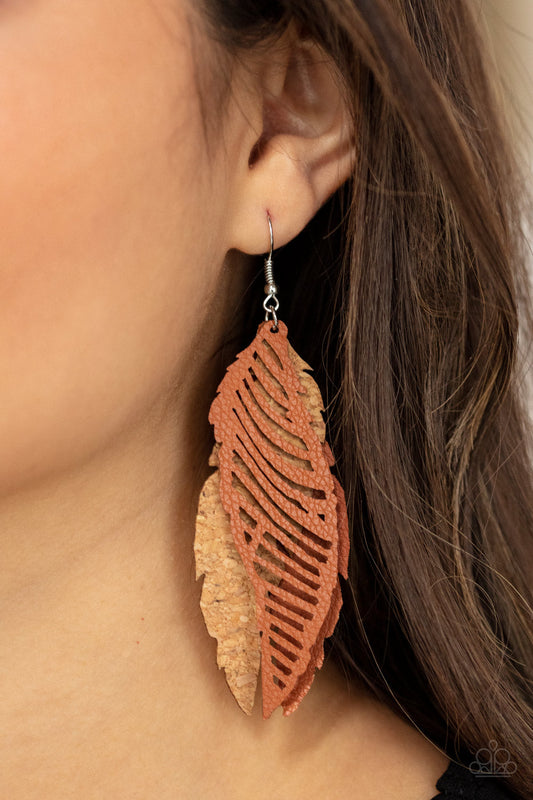 WINGING Off The Hook Brown Earrings Paparazzi