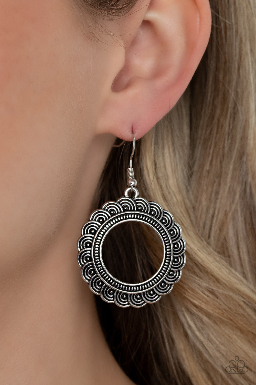 Mayan Mardi Gras Silver Earrings Paparazzi