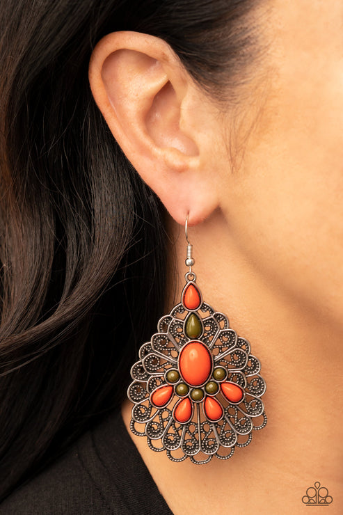 Peacock Prance Orange Earrings Paparazzi