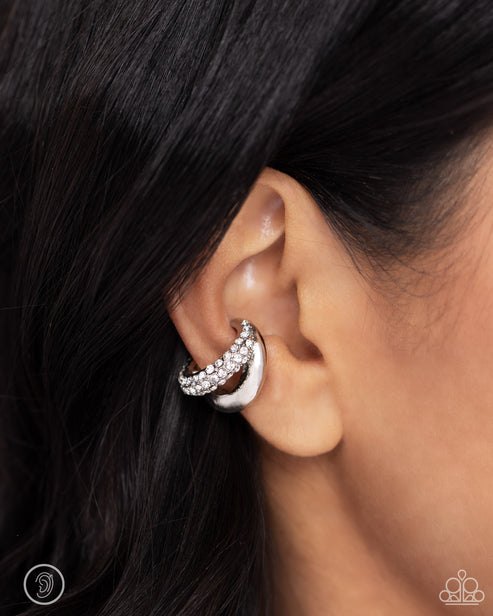 Sizzling Spotlight White Ear Cuff Earrings Paparazzi