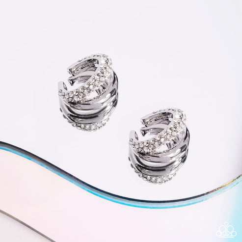 Sizzling Spotlight White Ear Cuff Earrings Paparazzi