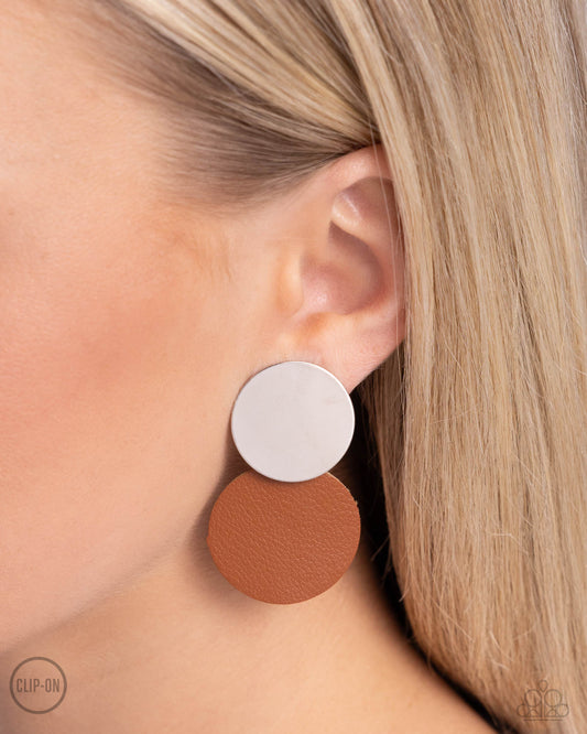 Leather Leader Brown Clip-On Earrings Paparazzi