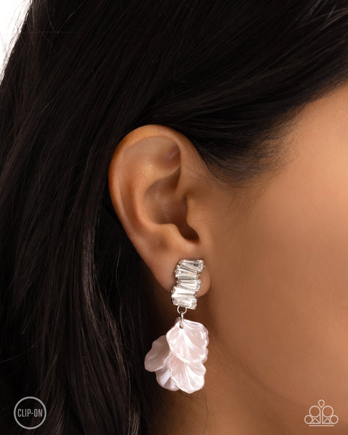 Stacked Sprigs Pink Clip-On Earrings