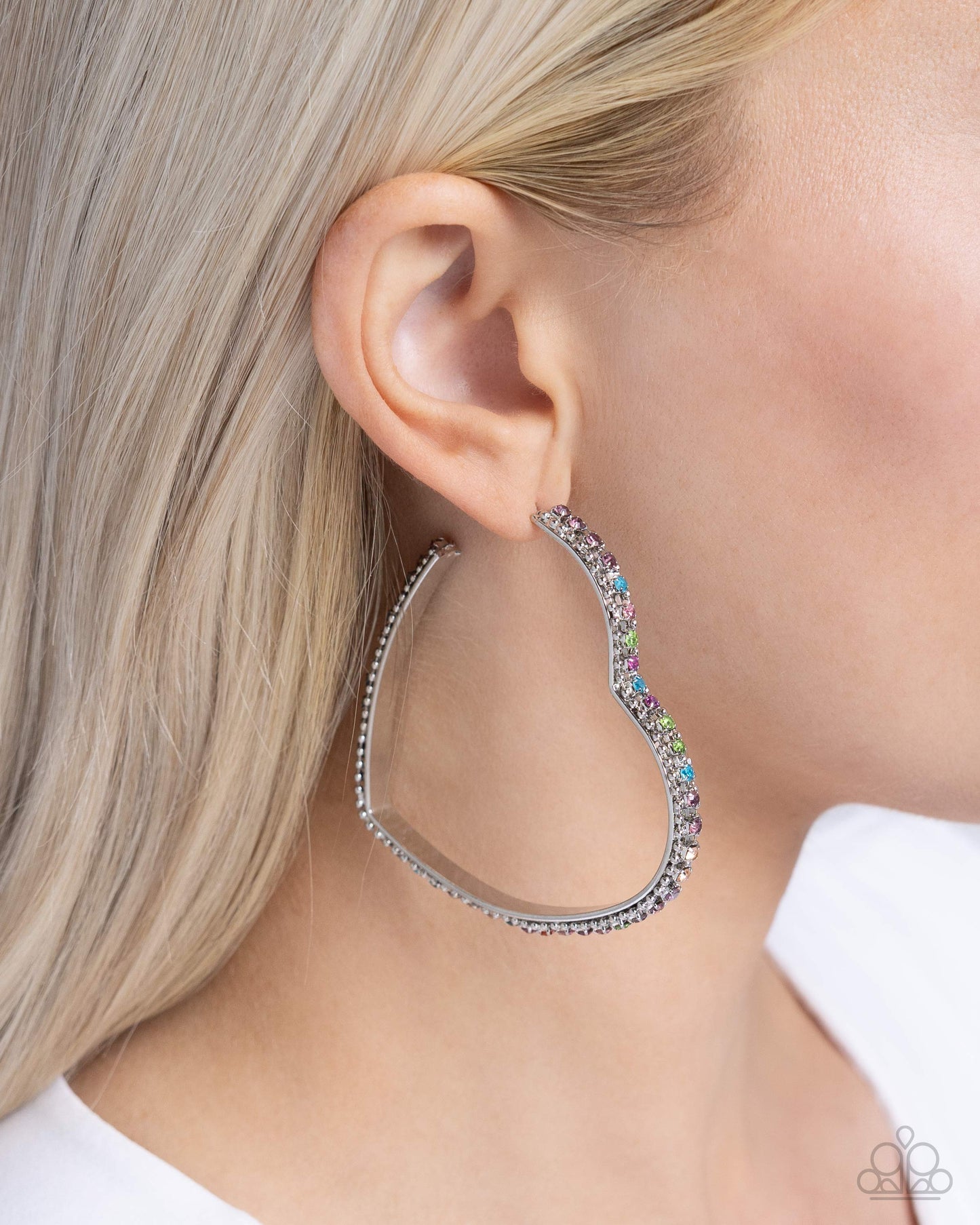 Halftime Hearts Multi Silver Hoop Earrings