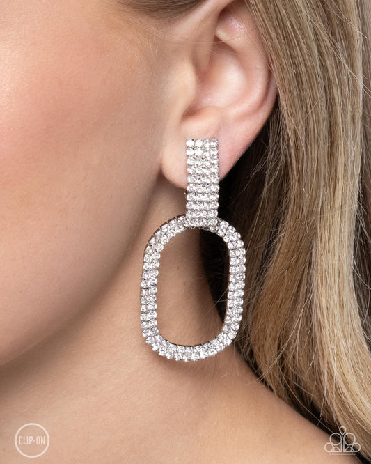 Guarded Glitz White Clip-On Earrings