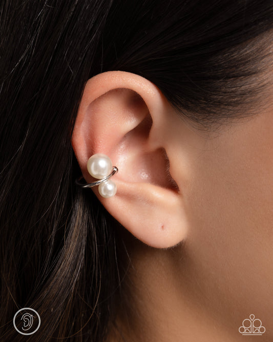 Elegant Emblem White Ear Cuff Earrings