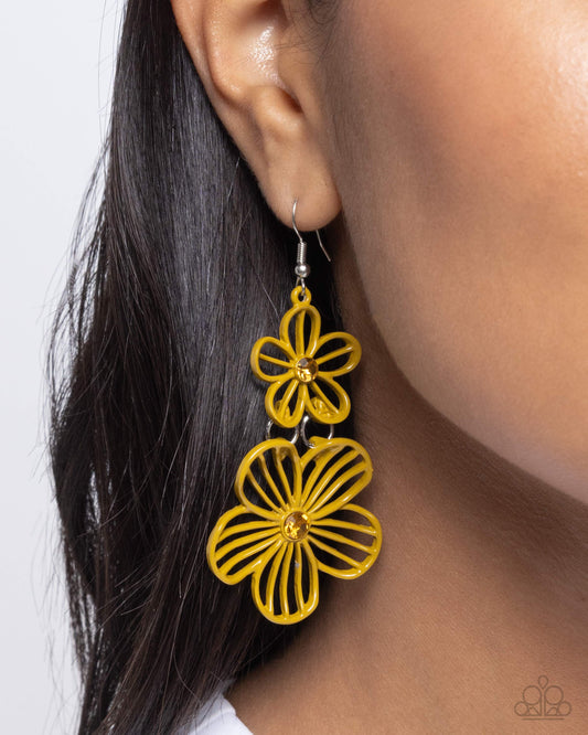 Textured Tiers Yellow Earrings