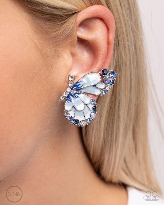 Decadent Descent Blue Clip-On Earrings