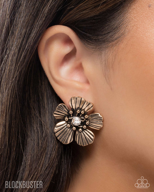 Blossoming Backdrop Gold Clip-On Earrings