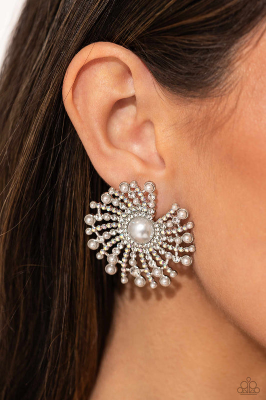 Fancy Fireworks White Post Earrings