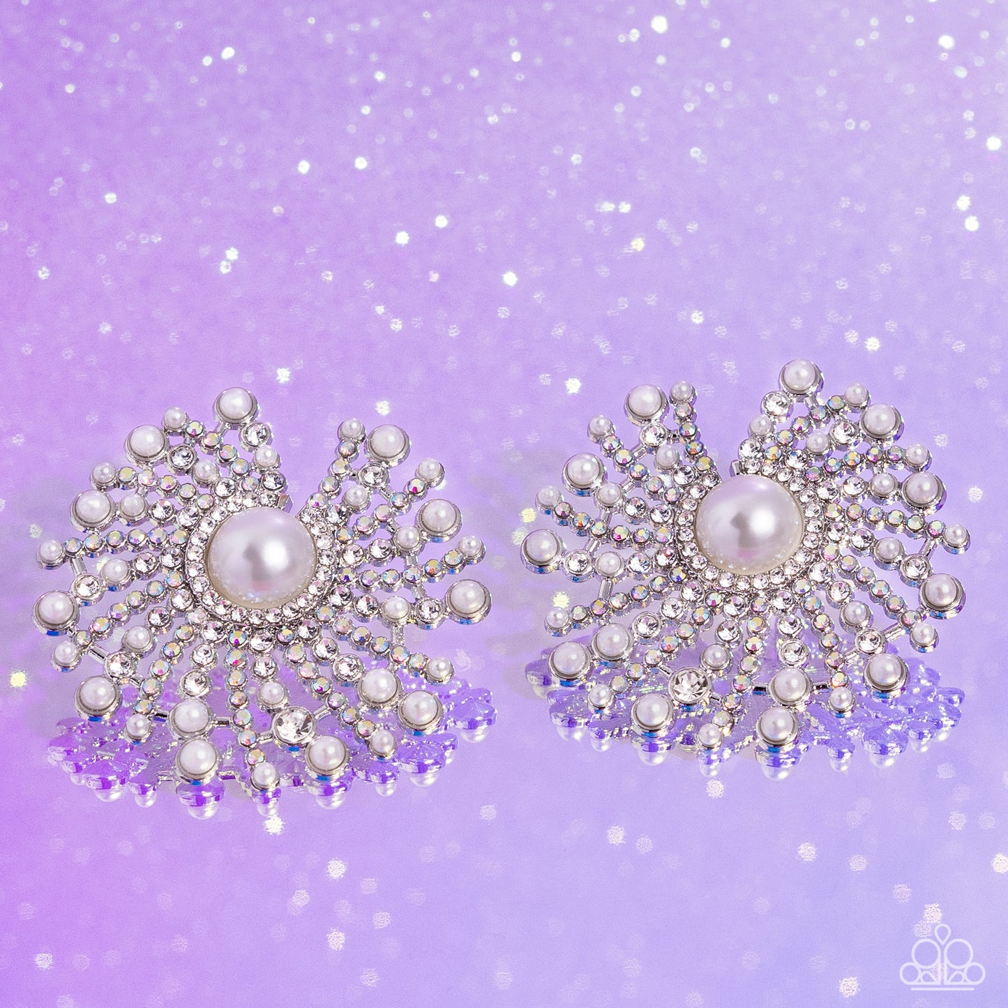 Fancy Fireworks White Post Earrings
