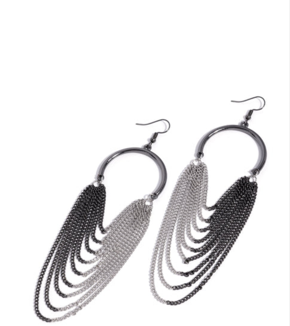 Focused Fringe Black Earrings