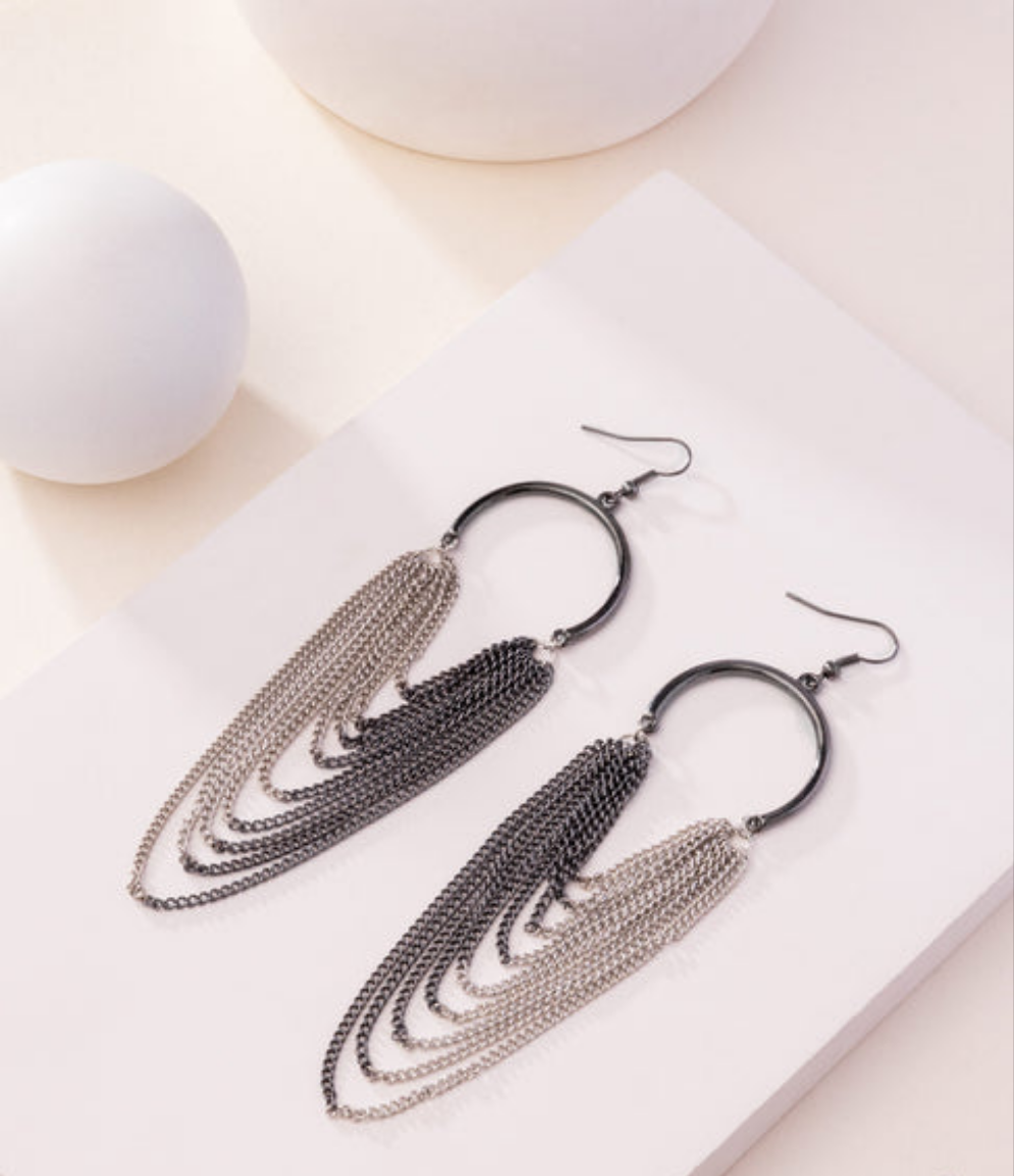 Focused Fringe Black Earrings