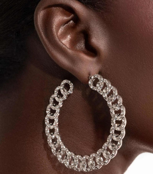Interlocked Icing White Hoop Earrings