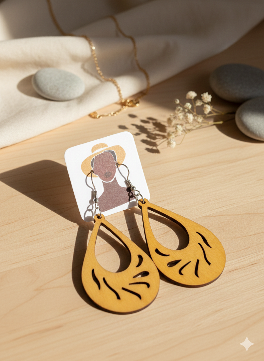 Sun-Kissed Teardrop Wood Earrings