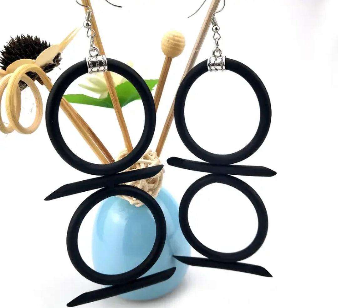Bohemian Long Black Drop Earrings