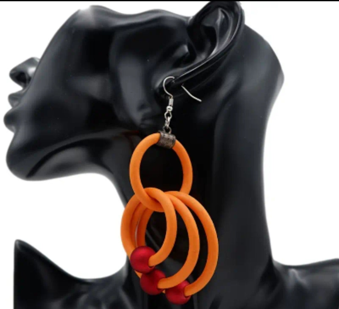 Boho Style Orange Drop Circle Earrings