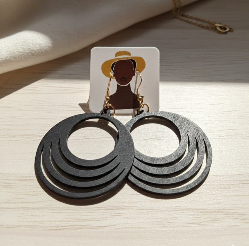 Modern Black Layered Circle Earrings