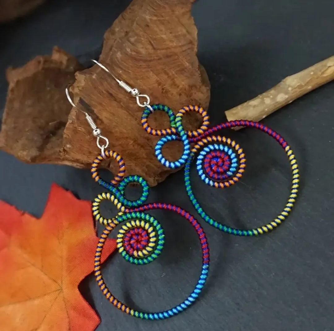 Metallic Rainbow Spiral Knot Earrings