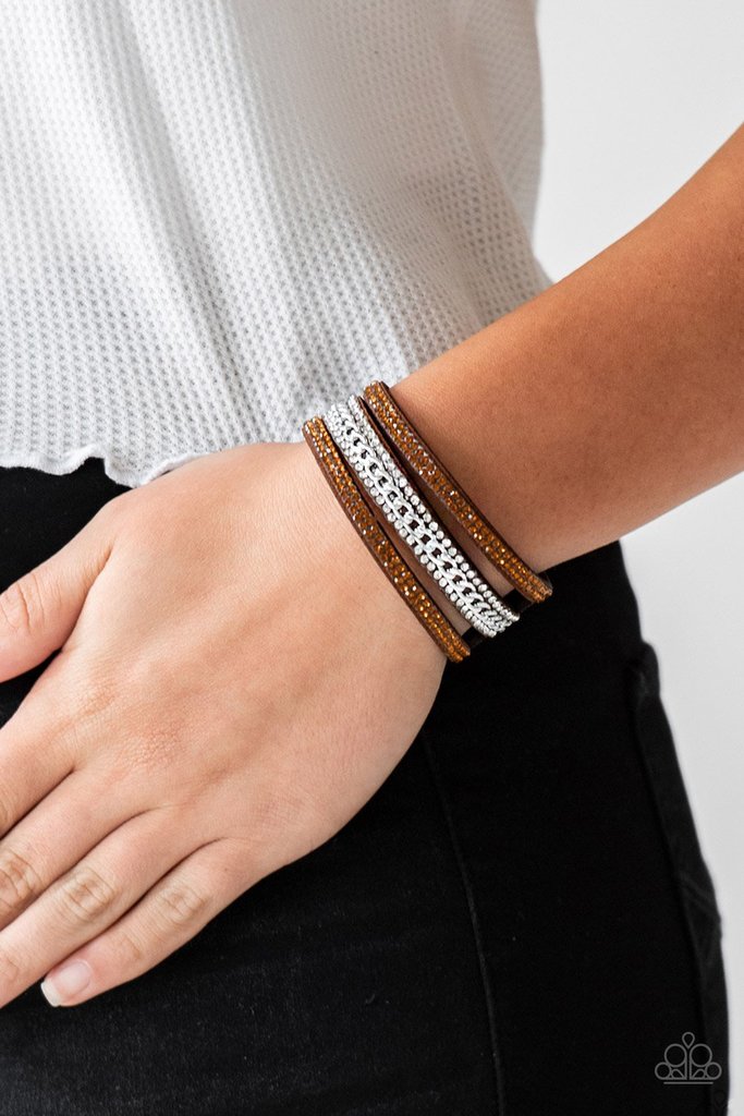 Rollin In Rhinestones Brown Urban Bracelet