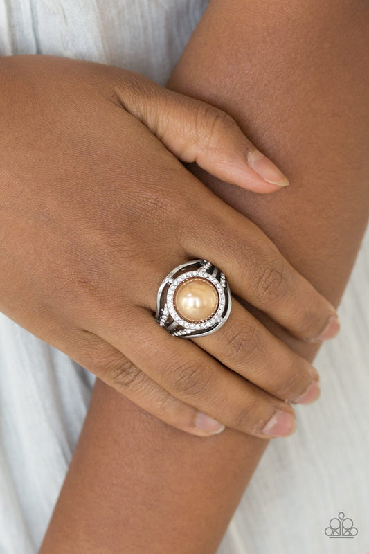 Pampered In Pearls Brown Ring