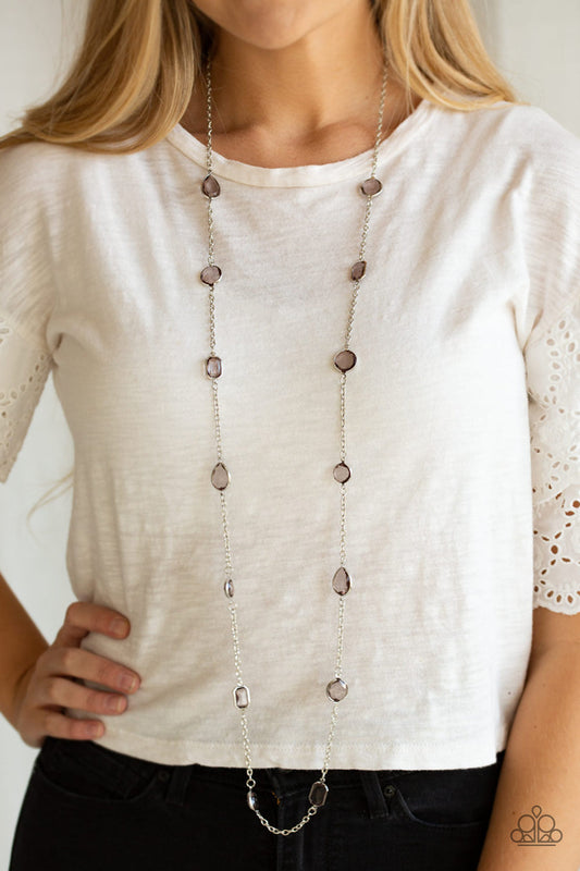 Glassy Glamorous Silver Necklace Paparazzi