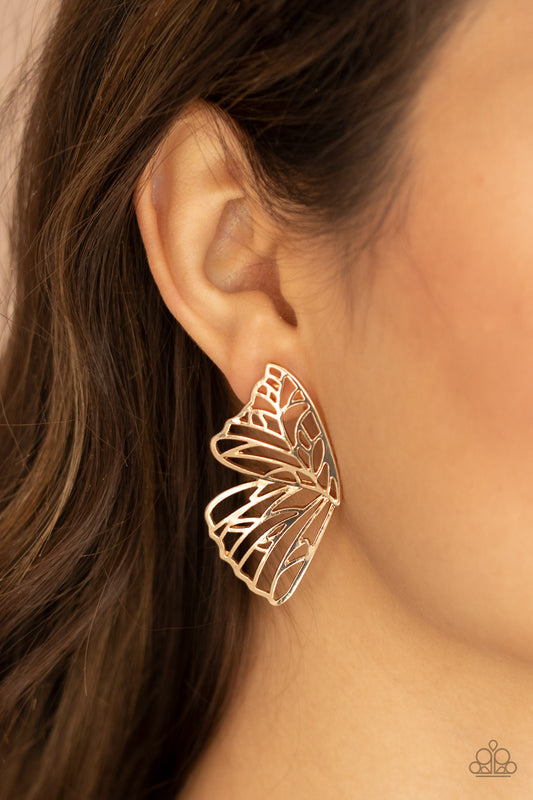 Butterfly Frills Gold Earrings Paparazzi