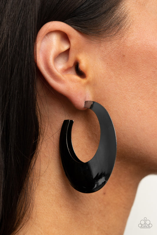 Going OVAL-board Black Hoop Earrings Paparazzi
