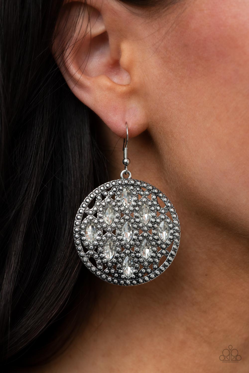 Medallion Stallion White Earrings - Daria's Blings N Things
