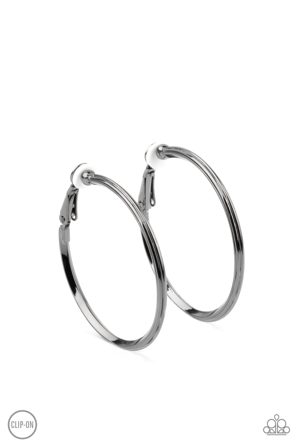 City Classic Black Clip-On Hoop Earrings Paparazzi