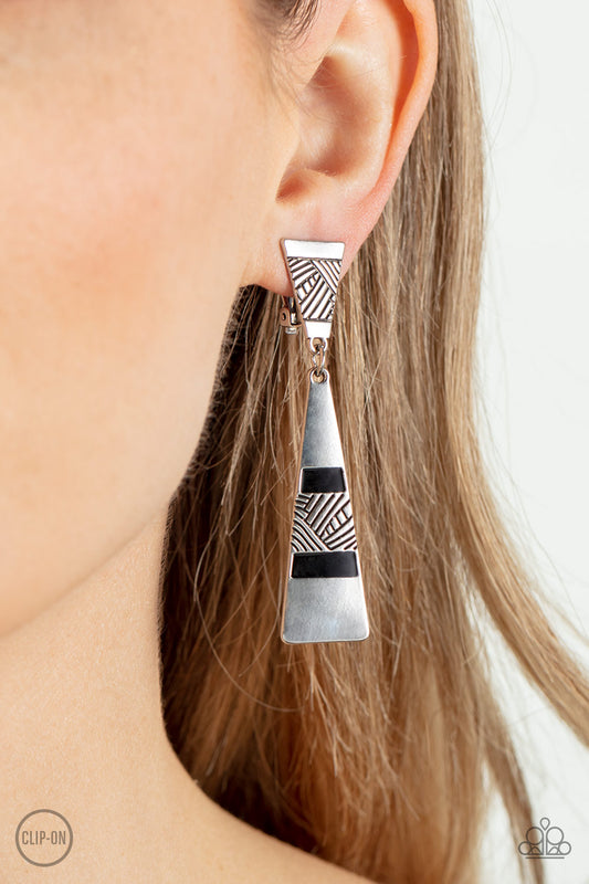 Safari Seeker Black Clip-On Earrings Paparazzi