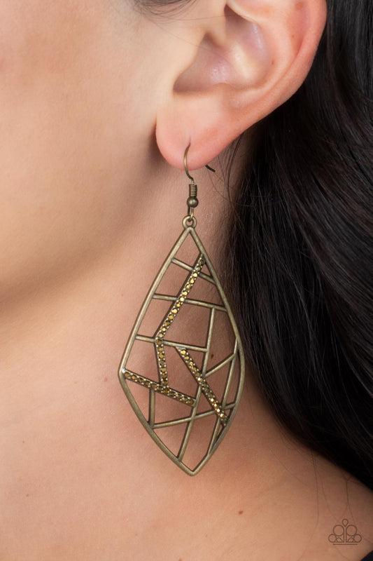 Geo Grid Brass Earrings Paparazzi