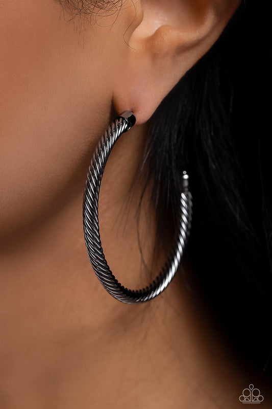 Roped in Radiance Black Hoop Earrings