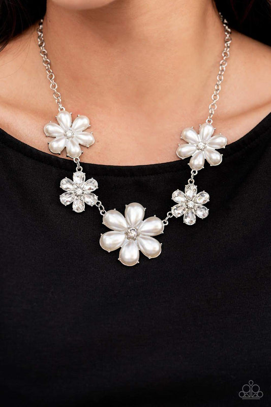 Fiercely Flowering White Necklace Paparazzi