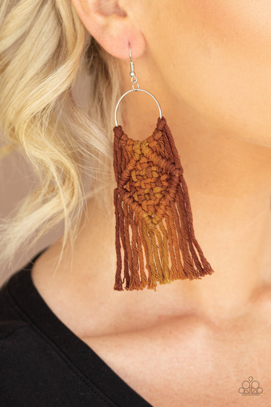 Macrame Rainbow Brown Earrings