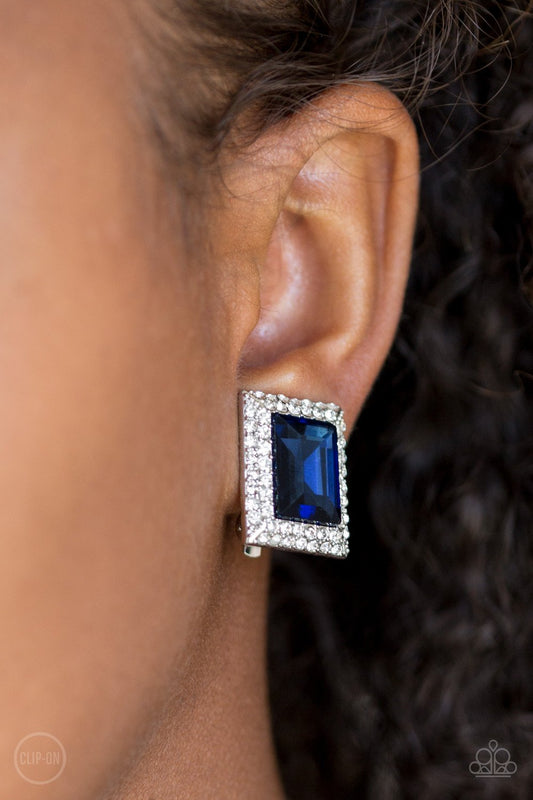 Crowned Couture Blue Clip Earrings - Daria's Blings N Things