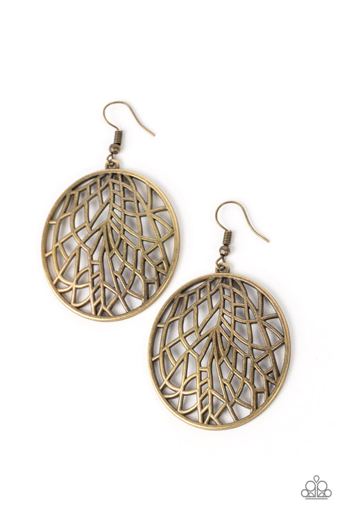 Fractured Foliage Brass Earrings Paparazzi
