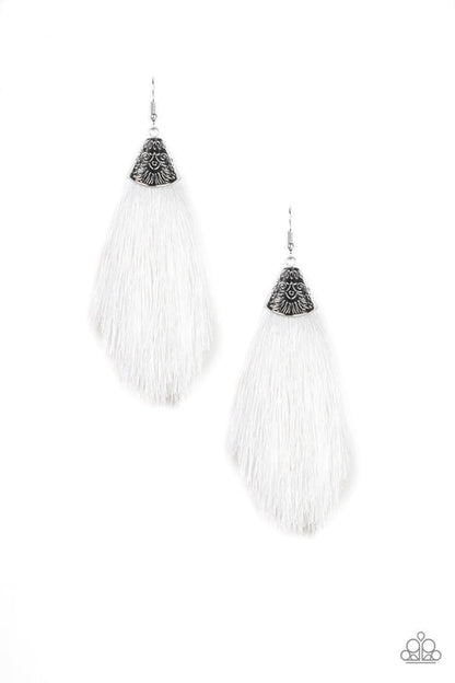 Tassel Temptress White Earrings
