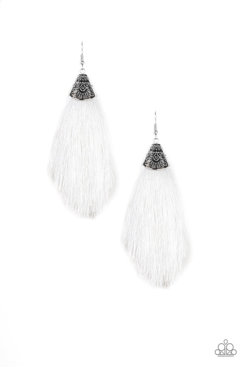 Tassel Temptress White Earrings