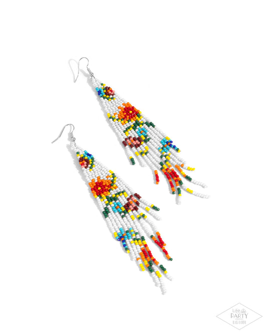 Beaded Gardens White Earrings