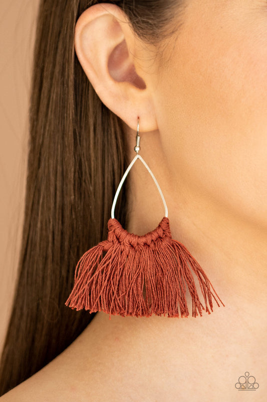 Tassel Treat Brown Earrings Paparazzi