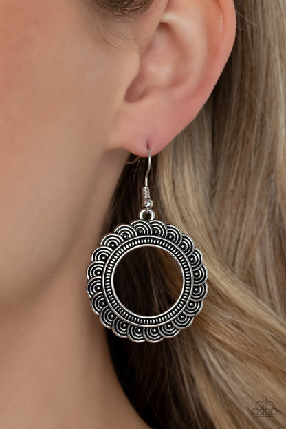 Mayan Mardi Gras Silver Earrings Paparazzi