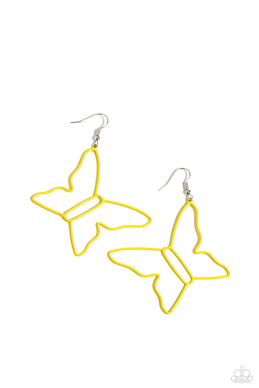 Soaring Silhouettes Yellow Earrings Paparazzi