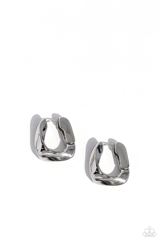 Asymmetric Advocate Silver Hoop Earrings