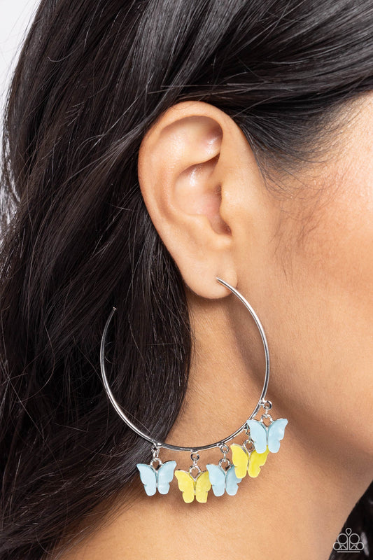 Bemusing Butterflies Blue Hoop Earrings Paparazzi