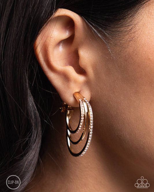 Triad Trek Gold Clip-On Earrings Paparazzi
