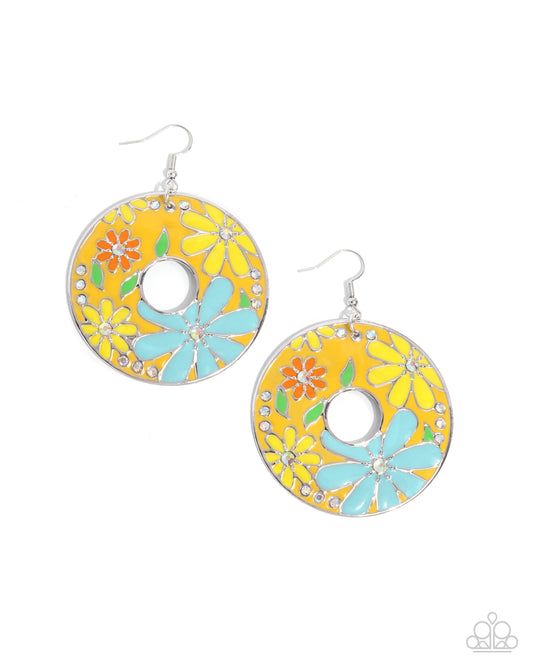 Embroidered Elegance Yellow Earrings Paparazzi