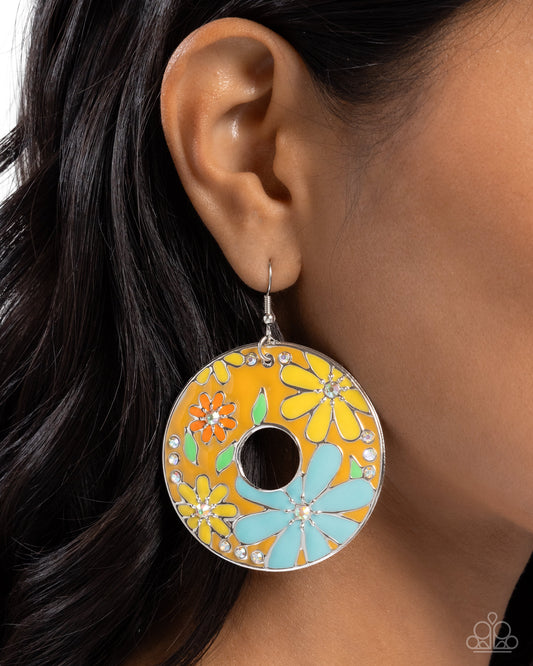 Embroidered Elegance Yellow Earrings Paparazzi