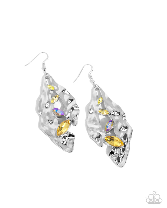 Hammered Hemisphere Yellow Earrings Paparazzi